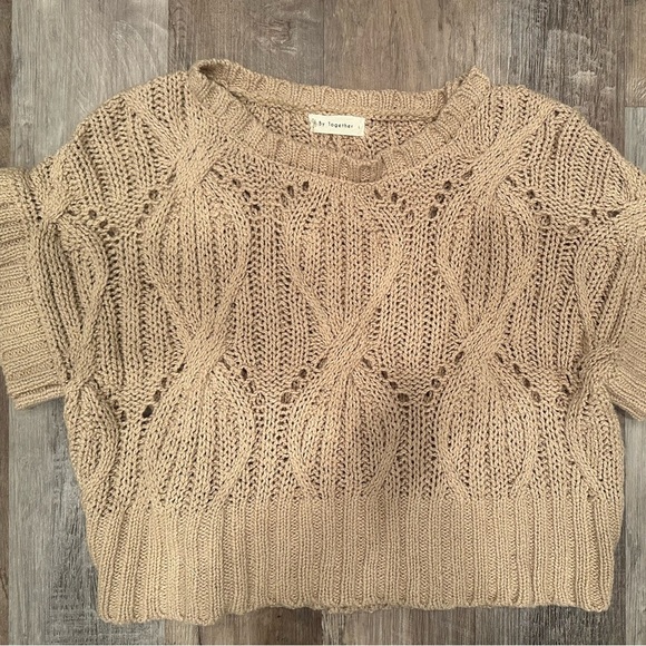 By Together Chunky Cream Crew Neck Cropped Sweater Boho Sz Large - Picture 5 of 7